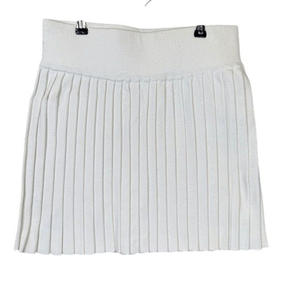 Minnie Rose Silk Blend Knit Pleated Skirt Wide Band Winter White Medium M Skirts